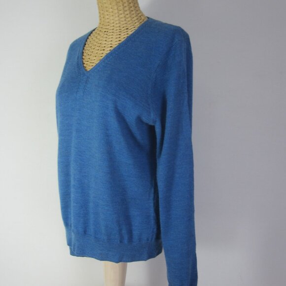 Vtg Brooks Brothers Women S / M Blue Merino Wool Silk LS Cable V Neck LS Sweater - Picture 2 of 10
